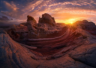 landscape photography of rock formations, nature, mountains, landscape, sunset HD wallpaper
