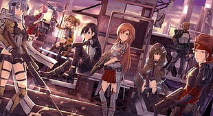 several anime characters wallpaper, Sword Art Online, Asada Shino, Ayano Keiko, Yuuki Asuna