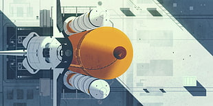 orange and white space shuttle illustrationb, space shuttle, Discovery, artwork, depth of field
