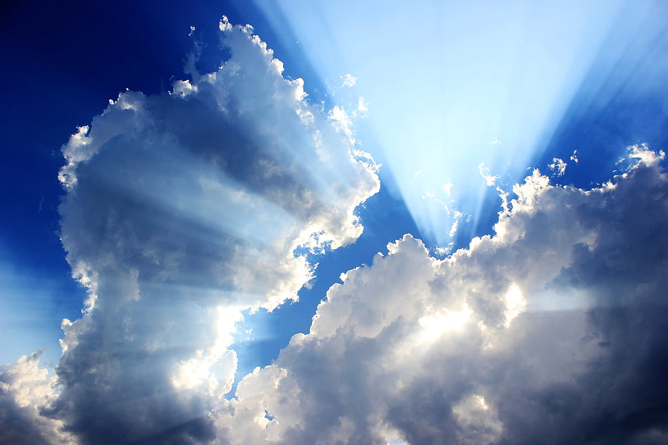 white clouds and blue sky, clouds, blue, Sun, sunlight HD wallpaper