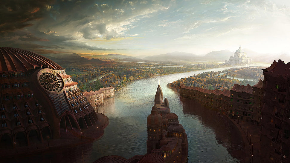 river between the lands during daytime HD wallpaper