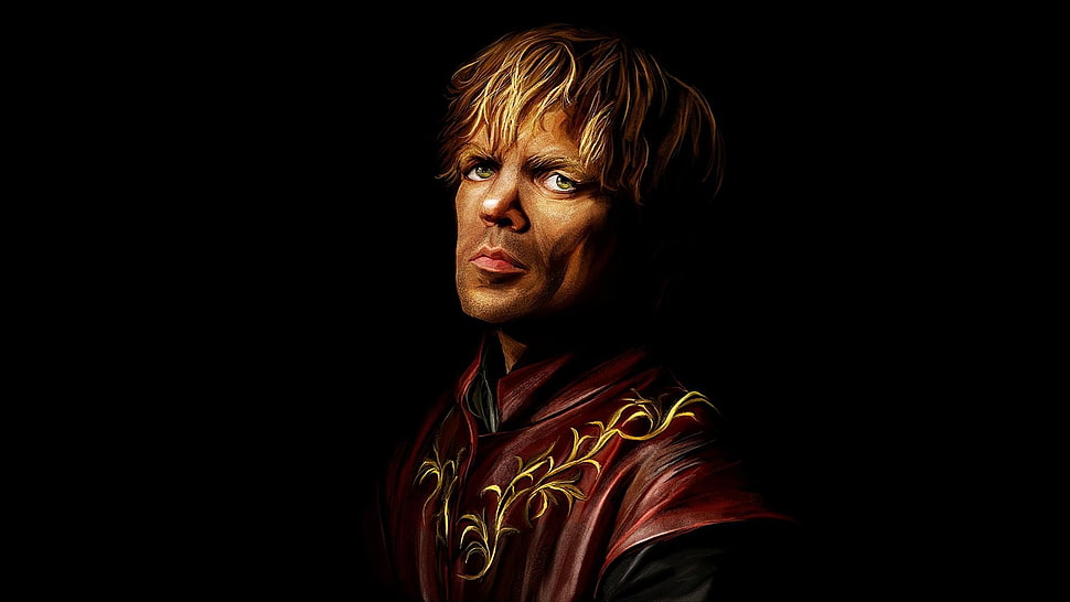men's brown top, Tyrion Lannister, black background, Game of Thrones, artwork HD wallpaper