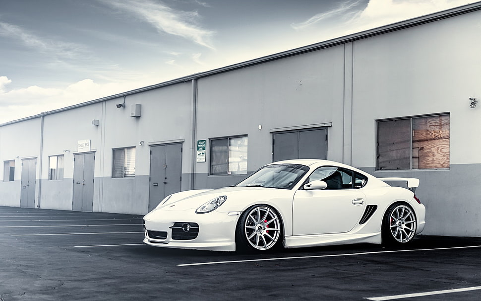 white coupe, Porsche, car, Porsche Cayman, white cars HD wallpaper