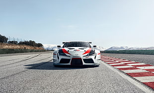 white coupe, Toyota GR Supra Racing Concept, Geneva Motor Show, 2018
