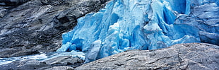 gray and blue boulder, landscape, ice