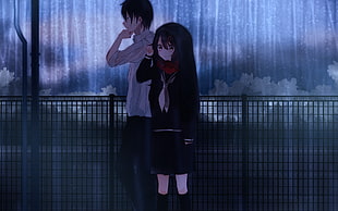 man and woman anime characters, couple, rain, anime boys, anime girls HD wallpaper