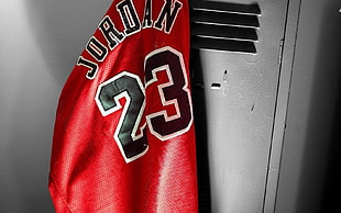 red and black Michael Jordan 23 jersey shirt, sports, Michael Jordan