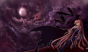 brown haired anime female illustration, Evangeline A.K. McDowell, Mahou Sensei Negima, vampires, bats