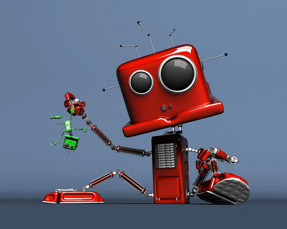 red and black robot illustration HD wallpaper