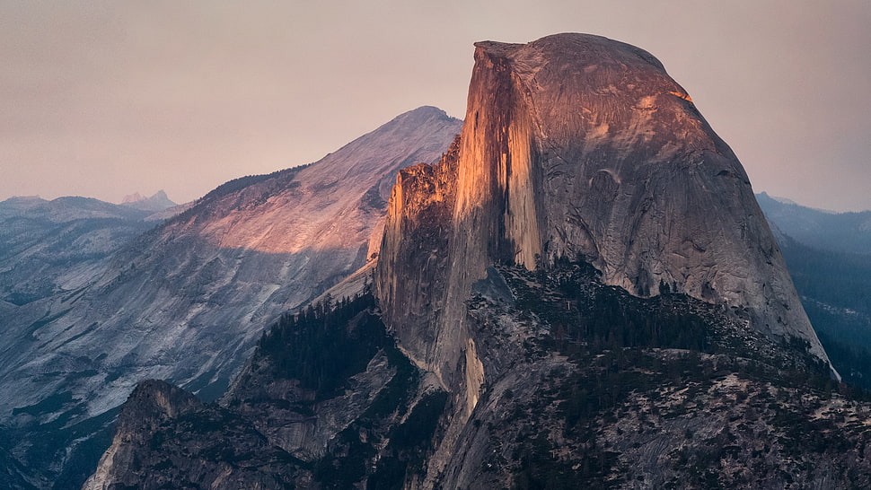 two mountains, sunset, mountains, landscape, Half Dome HD wallpaper