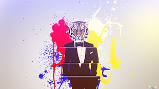 male wearing tuxedo with tiger head vector art, 2D, tiger, suits