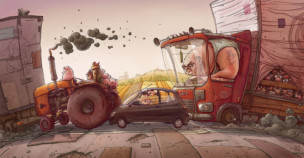 bumper to bumper cars illustration HD wallpaper