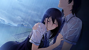 female anime character, Grisaia no Kajitsu, Kazami Yuuji, Sakaki Yumiko, rain