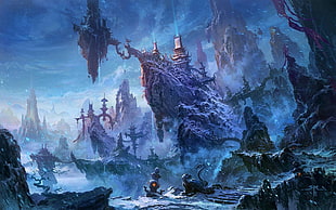 videogame digital wallpaper, fantasy art, artwork, mountains, snow