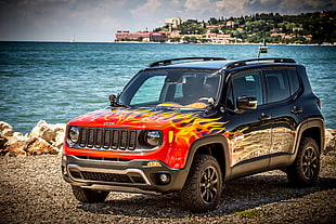 black and red Jeep CUV outdoor HD wallpaper