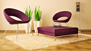 purple suede chairs with center table