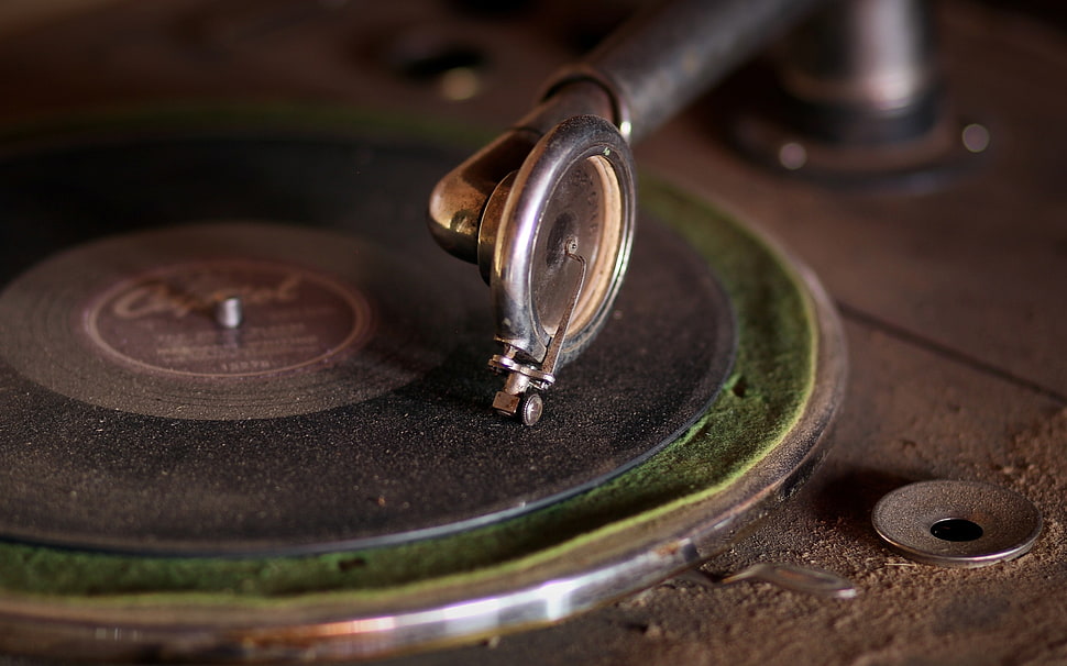 black and green vinyl player, music, phonographs, gramophone, vintage HD wallpaper