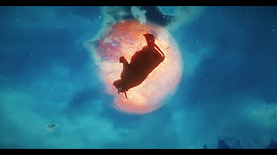 bull on sky illustraton, The Elder Scrolls V: Skyrim, cow, Moon, flying