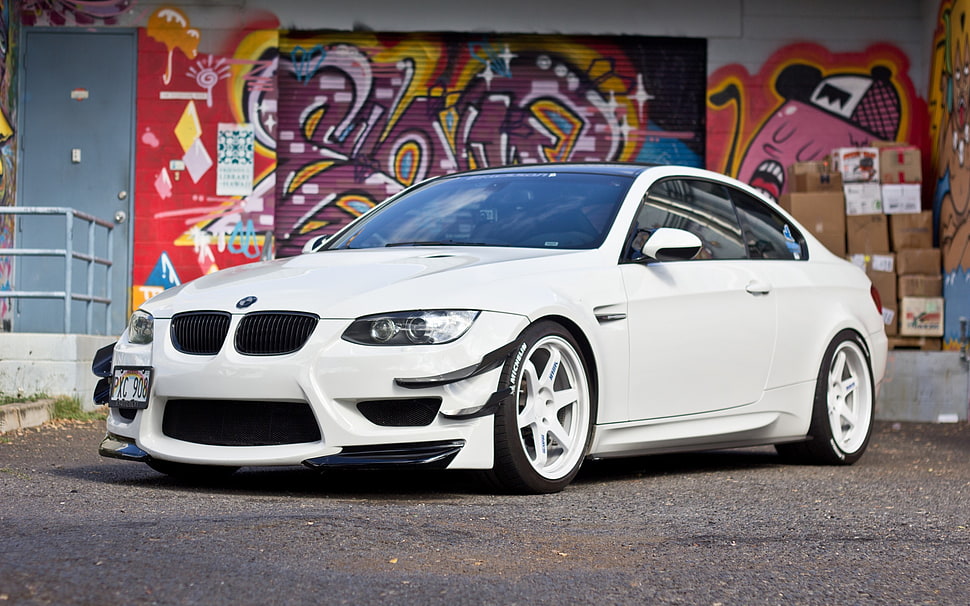 white BMW coupe, car, BMW HD wallpaper