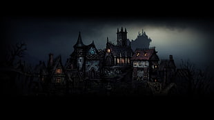 castle illustration, Darkest Dungeon, video games, dark
