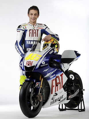 white and blue FIAT sports bike, Valentino Rossi, motorcycle HD wallpaper