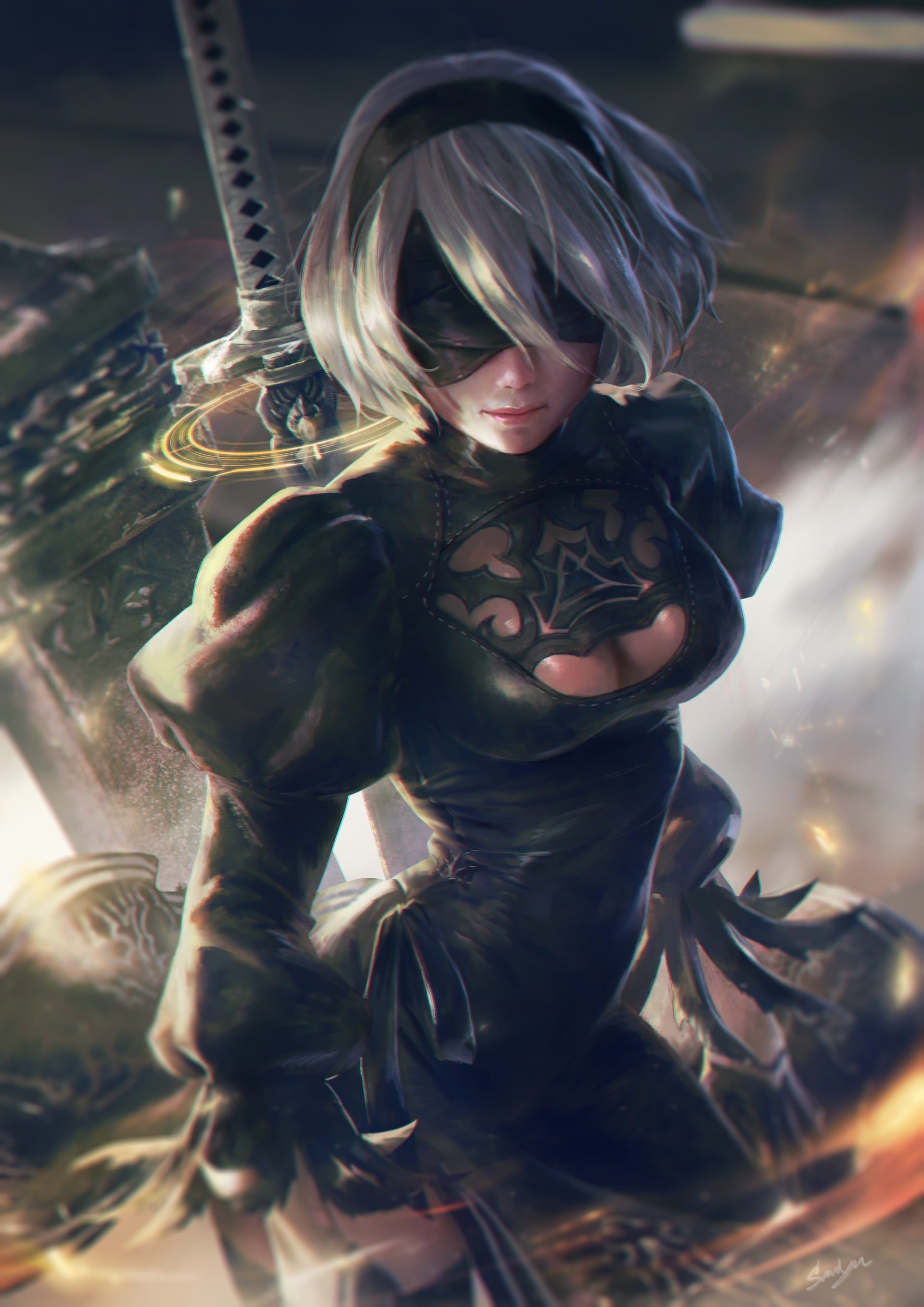 White Haired Female With Black Blindfold And Sword Illustration Hd Images, Photos, Reviews