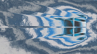 gray wooden board, window, Windows 10, abstract, logo