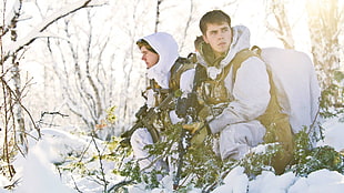men's two white snow jackets, military, Norway, Norwegian Army, snow