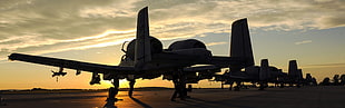 gray airplane, Fairchild A-10 Thunderbolt II, sunset, military aircraft, aircraft