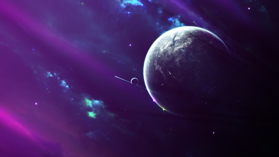 outer space painting, space, Moon, nebula, planet HD wallpaper