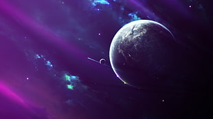 outer space painting, space, Moon, nebula, planet
