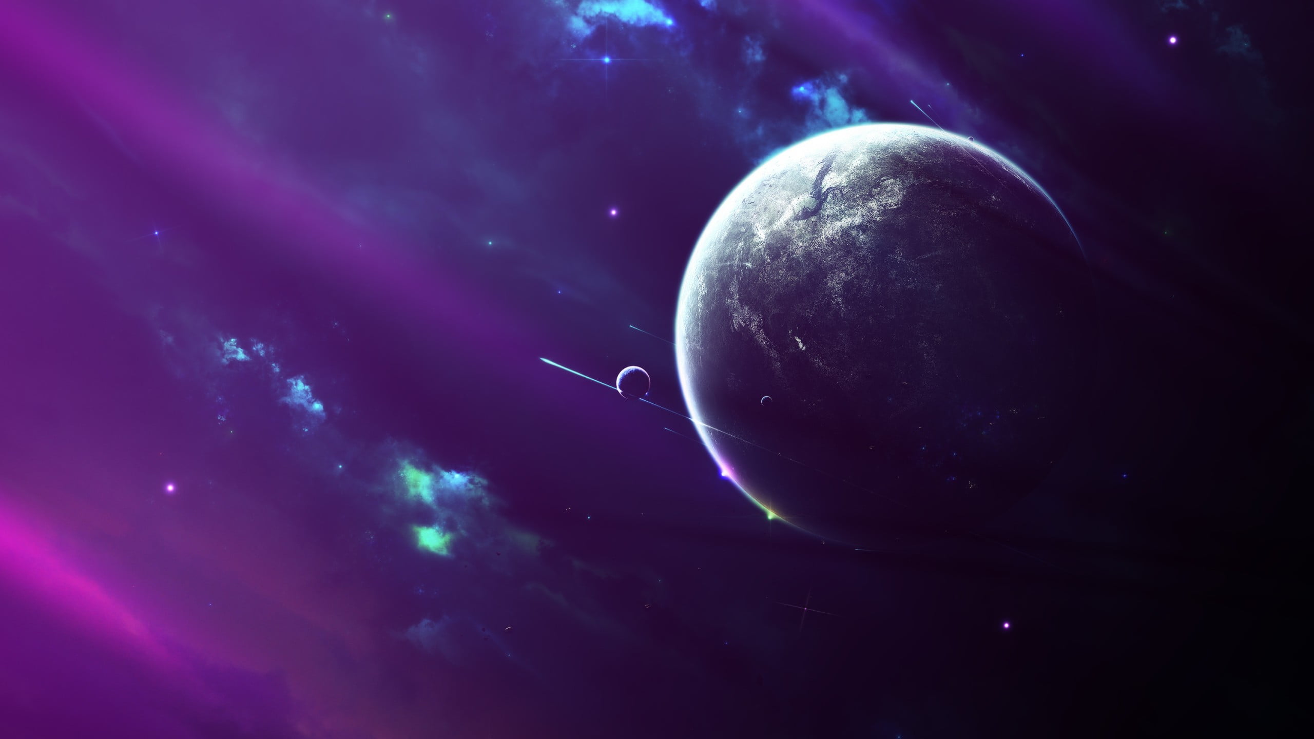 outer space painting, space, Moon, nebula, planet