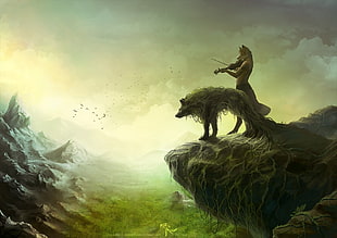 two wolves character, Anthro, furry HD wallpaper