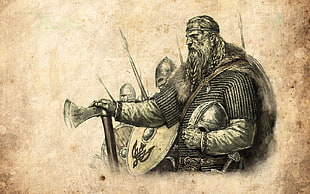 viking digital artwork, artwork, Vikings, Axe, shield