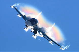 white and black ceiling fan, Sukhoi Su-34, rainbows