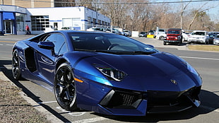 blue sports coupe, car, Lamborghini, Lamborghini Aventador HD wallpaper