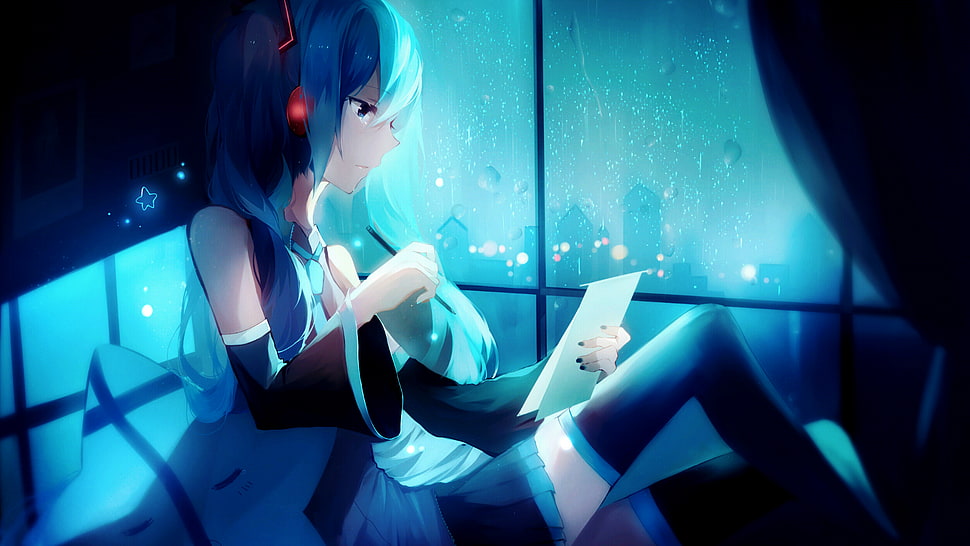 female with blue hair character, Hatsune Miku, Vocaloid HD wallpaper