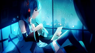 female with blue hair character, Hatsune Miku, Vocaloid
