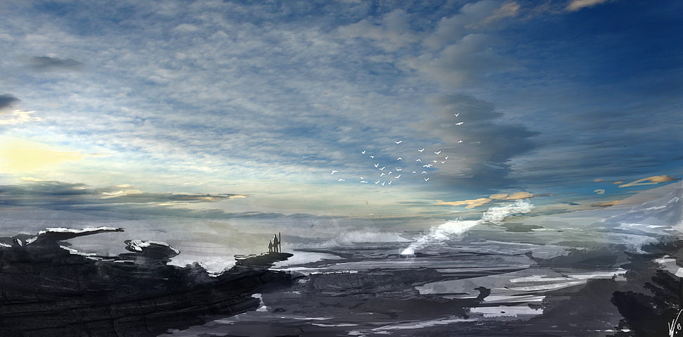 white clouds, artwork HD wallpaper