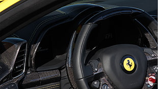 black Ferrari vehicle steering wheel, Ferrari 458, supercars, car interior
