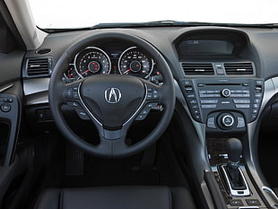 black and silver Acura steering wheel HD wallpaper
