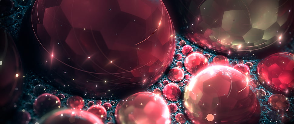red stine digital wallpaper, artwork, digital art, crystallized, bubbles HD wallpaper
