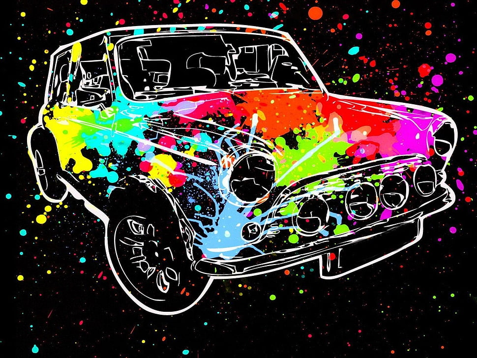 multicolored vehicle painting, car, paint splatter, colorful HD wallpaper