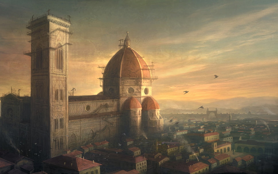 red and grey cathedral, artwork, Florence, Assassin's Creed, video games HD wallpaper