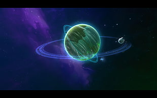 green planet with ring wallpaper, Wildstar, video games, planetary rings, planet
