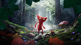 yarn character walking in deep forest wallpaper, Unravel