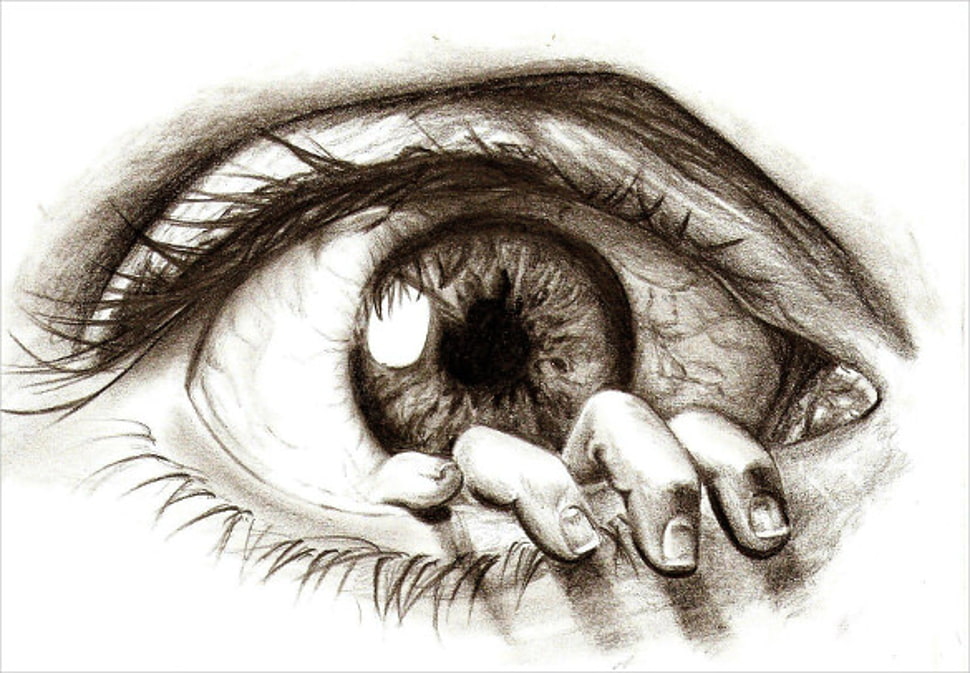 human eye with hand sketch HD wallpaper