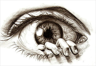 human eye with hand sketch HD wallpaper