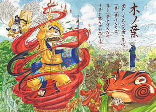 red and green abstract painting, Naruto Shippuuden, Masashi Kishimoto, Uzumaki Naruto, Uchiha Sasuke
