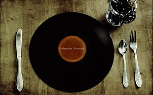 photo of Marquira Norwood vinyl player with stainless steel dining utensils